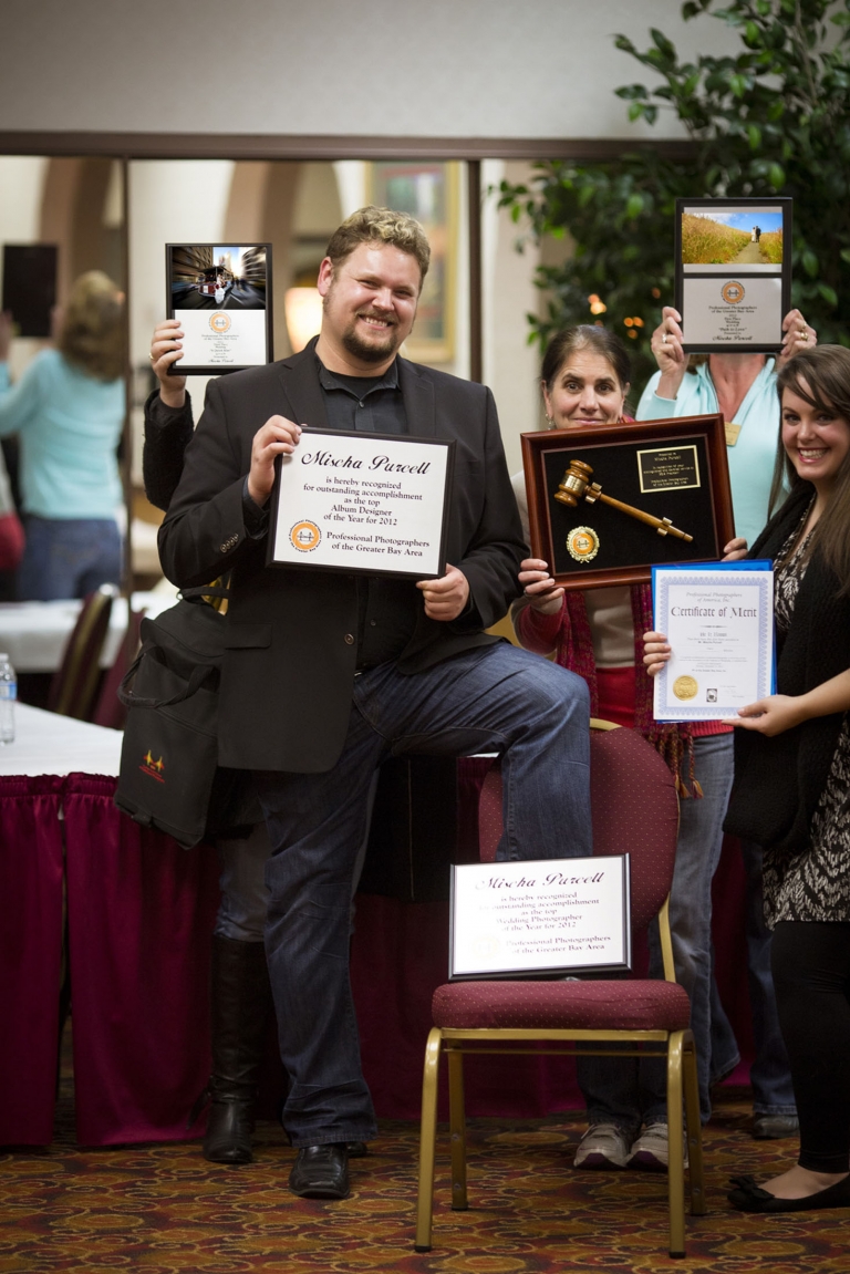 Mischa & his awards, with a little help from our friends (LtoR: Rhonda Giedt {hidden}, Nano Visser, Diane Costello & Stephanie Scambos)