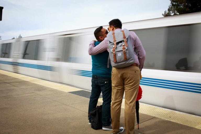 BART train in motion engagement photograph