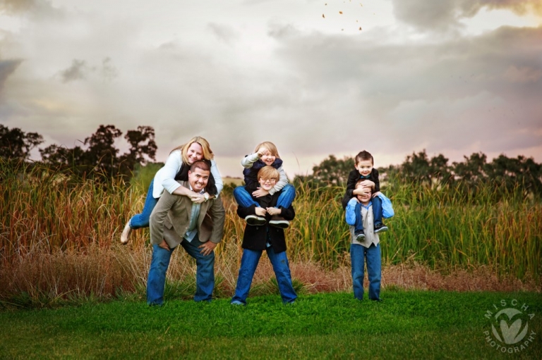 outdoor family piggy back portrait