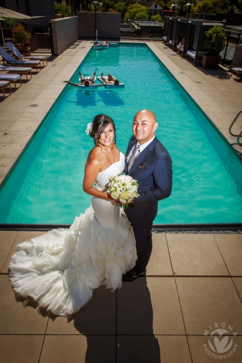 Bardessono pool bride & groom