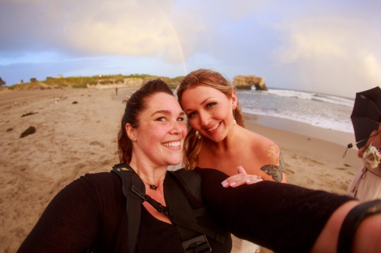 beach wedding selfie