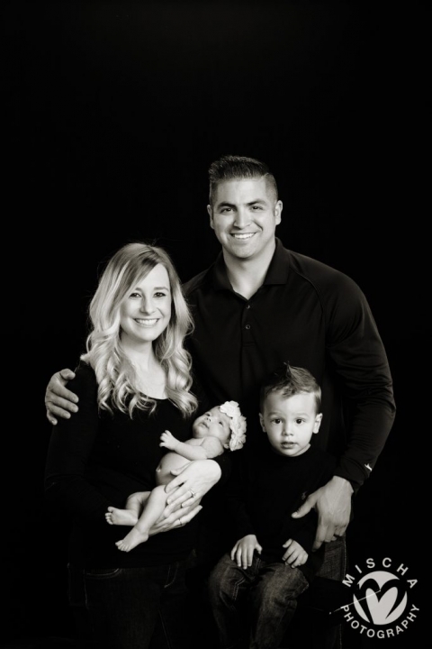 black & white family portrait