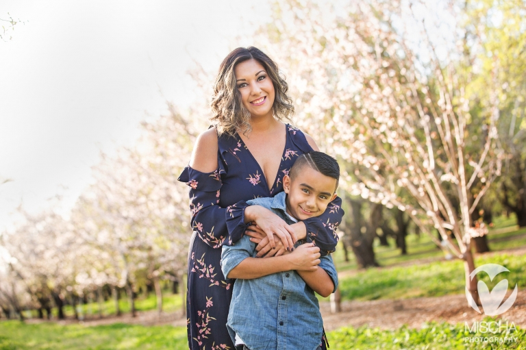 mother and son portrait standing