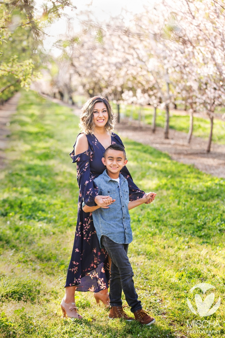 mother and son portrait standing