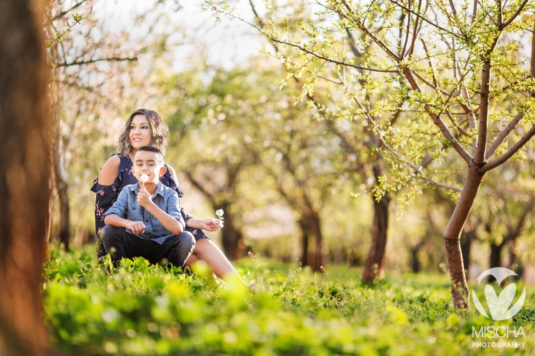 mother and son portrait seated