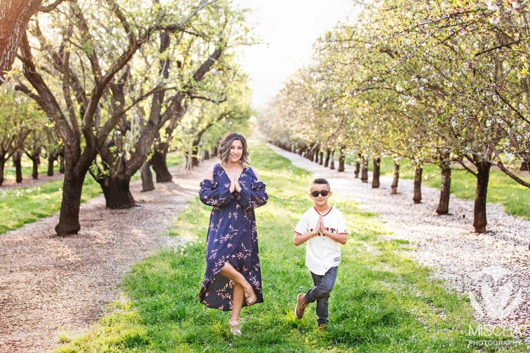 mother and son portrait standing